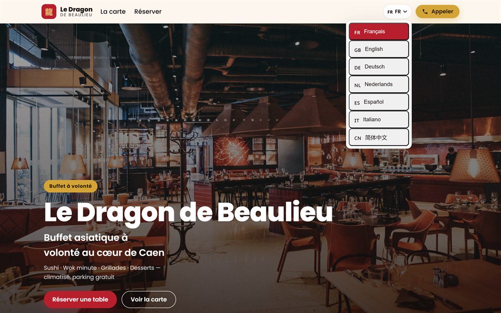 Maquette du site Le Dragon de Beaulieu, buffet asiatique.
